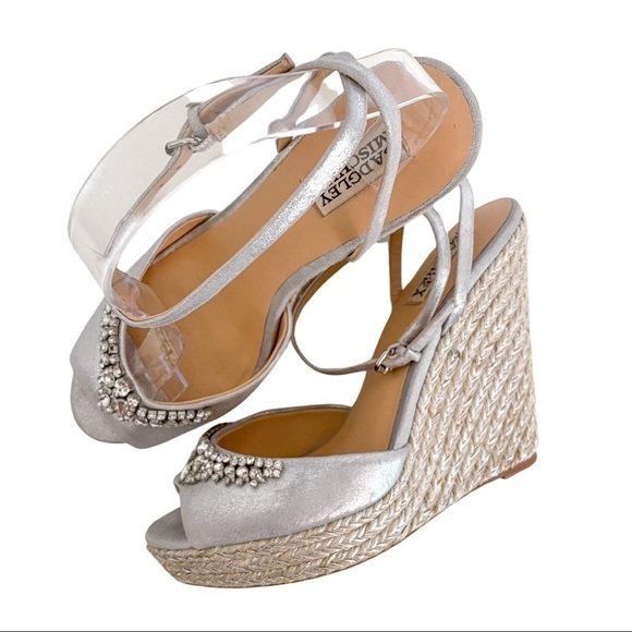 Badgley Mischka Embellished Espadrille Wedge Sandals 8.5 - Picture 1 of 11